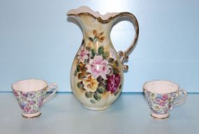 Two Royal Standard Cups, Hand Painted Pitcher