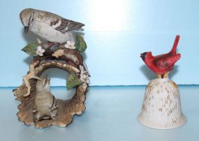 Homco Porcelain Figurine of Birds, Redbird Porcelain Bell