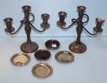 Pair Silverplate Three Arm Candlesticks Coasters