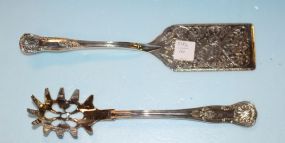 Two Large Silverplate Strainers, Serving Knife