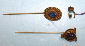 Wishbone Earrings, Two Vintage Stick Pins