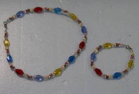 Multicolor Glass Necklace and Bracelet