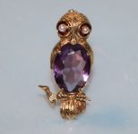 Amethyst Owl Pin