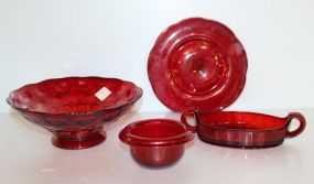 Four Pieces Pigeon Blood Glass, Oval Dish