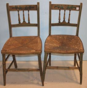 Pair of Early Painted Rush Seat Chairs