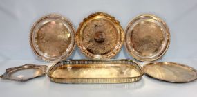 Rectangular Silverplate Tray and Five Other Trays
