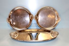 Large Oval Milton Pewter Tray and Two Matching Trays