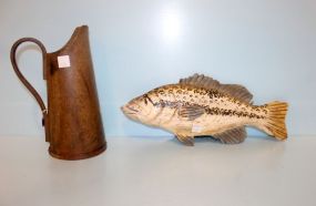 Painted Hanging Wooden Fish, Paper Mache Pitcher, Basket with Spools
