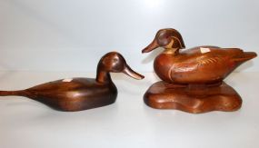 1978 P.D. Lewis Carved Duck on Stand, Carved Duck with Glass Eyes