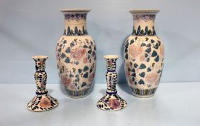 Pair of Painted Vases, Pair of Candlesticks