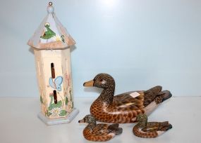 Hand Painted Duck and Two Ducklings, Bird House