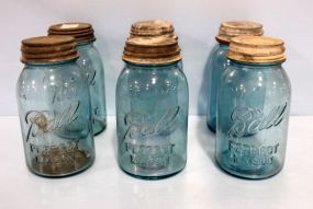 Six Quart Blue Ball Jars with Zinc Lids