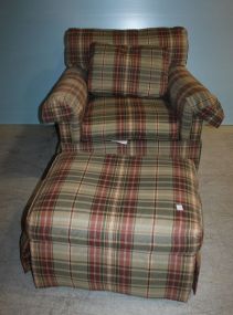 Large Den Chair Covered in Plaid with Matching Ottoman