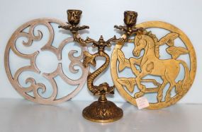 Two Trivets, Brass Candlestick
