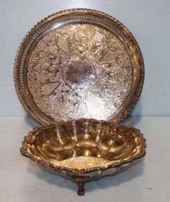 Large Footed Silverplate Bowl, Footed Round Tray