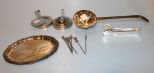 Silverplate Ladle, Seven Picks, Tongs, Tray Burner Parts, Rack