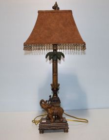 Elephant and Monkey Lamp with Brown Suede Fringed Shade