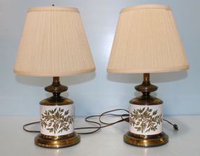 Pair of Brass Table Lamps with Flower Design