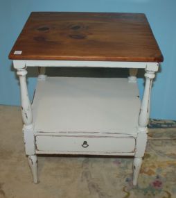 Hand Brushed Distressed Painted One Drawer Table with Pine Top
