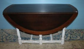 Hand Brushed Distressed Painted Gate Leg Table with Banded Walnut Top