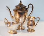 Silverplate Gravy boat, Creamer, Coffee Pot