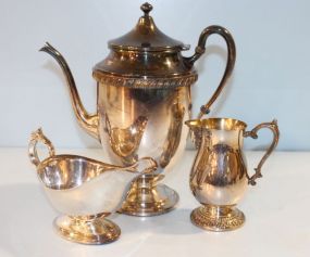 Silverplate Gravy boat, Creamer, Coffee Pot