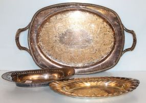 Large Silverplate Serving Tray, Two Other Trays