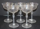 Set of Five Etched Glass Champagnes