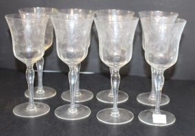Set of Eight Etched Glass Wines