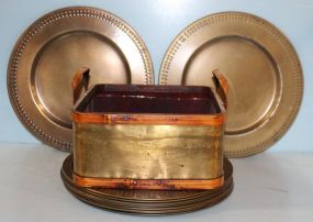 Set of Ten Metal Under plates, and Tin Basket