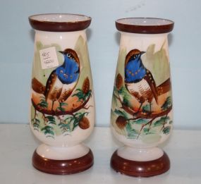 Pair Handpainted Victorian Glass Vases