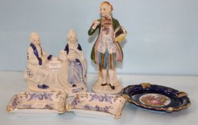 Japanese Figurine, Figurine of Lady and Gent Having Tea, and Three Trays