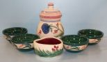 Four Gail Pittman Bowls, Gail Pittman Cookie Jar, Gail Pittman Heart shaped Dish