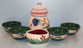 Four Gail Pittman Bowls, Gail Pittman Cookie Jar, Gail Pittman Heart shaped Dish