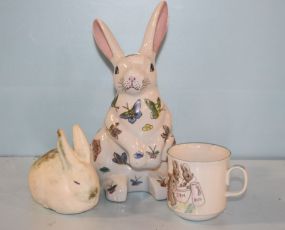 Handpainted Child's Mug, Large Made in China White Porcelain Rabbit, Signed McCarthy Rabbit