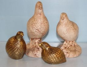 Pair Brass Quail, Pair Ceramic Quails