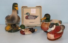 Collection of Small Ducks, Porcelain Mallard, Plastic Coasters