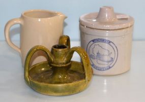 Pottery Pitcher, Jar, Candlestick