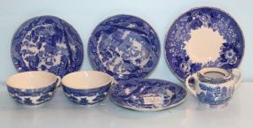 Two Miniature Blue and White Cups/ Saucers, Sugar, and Two Saucers