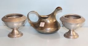 Pewter Pitcher and Two Candleholders