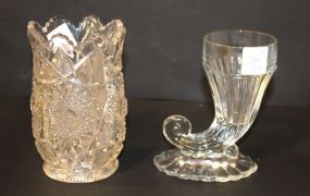 Clear Pressed Glass Vase and Cornucopia Vase