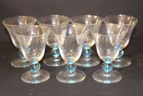 Seven Blue and Clear Glasses