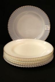 Eight Opalescent with Gold Trim Dinner Plates