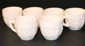 Six Pink Milk Glass Cups