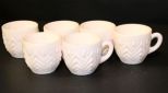 Six Pink Milk Glass Cups