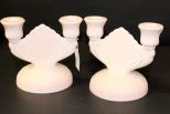 Pair of Pink Milk Glass Candlesticks