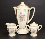 Vintage Hand Painted Coffee Pot with Cord, Sugar/ Creamer