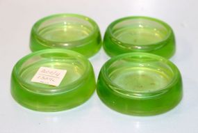 Set of Four Green Hazel Atlas Glass Coasters