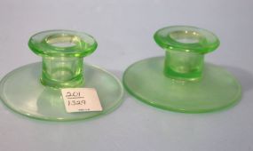 Pair of Green Depression Glass Candlesticks