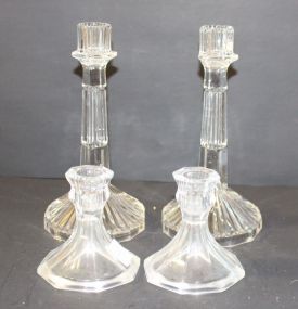 Two Pair Glass Candlesticks